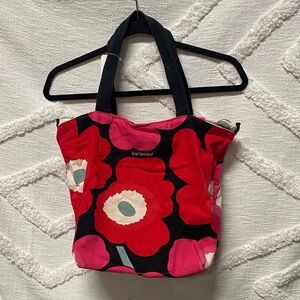 Marimekko Black and Red Canvas Floral Tote